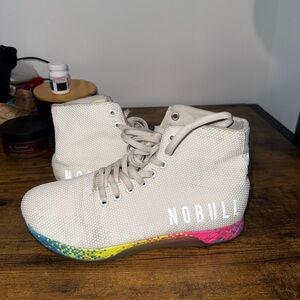Nobull White High-Top Sneakers with Multicolor Soles Pride